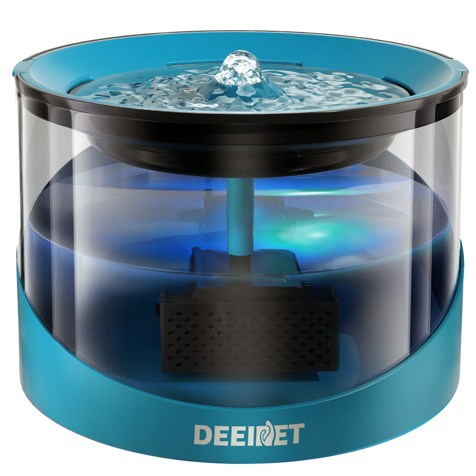 DEEIPET Cat Water Fountain 74oz/2.2L Ultra Quiet Automatic Water Dispenser for Cats Dogs with Colorful LED Indicator Water Bowl for Pets with Filter