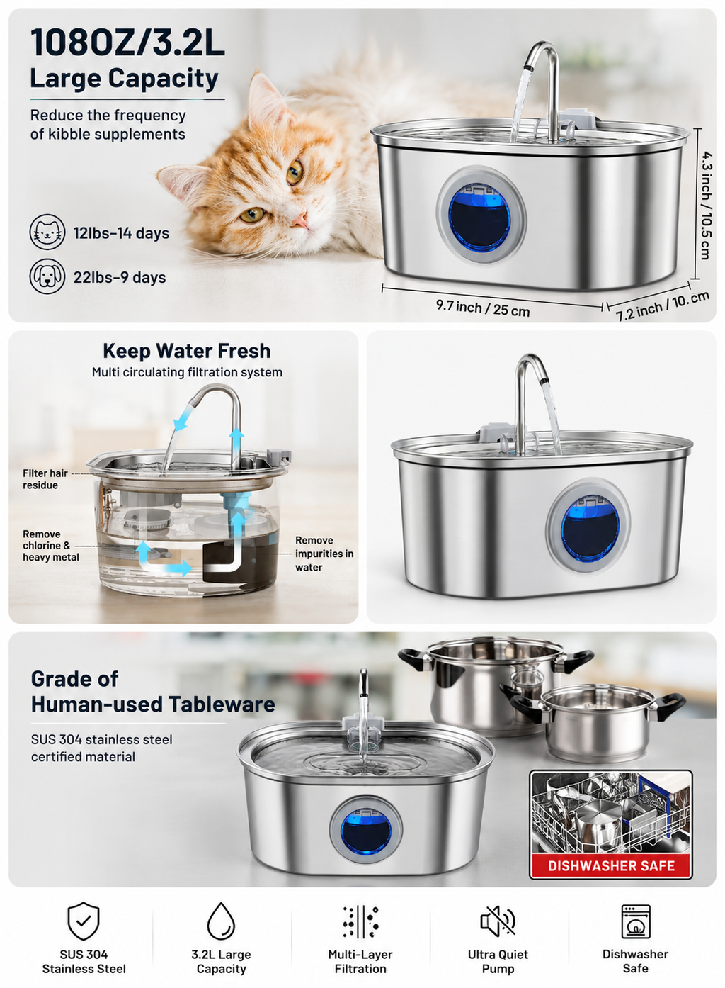Stainless Steel Pet Water Dispenser