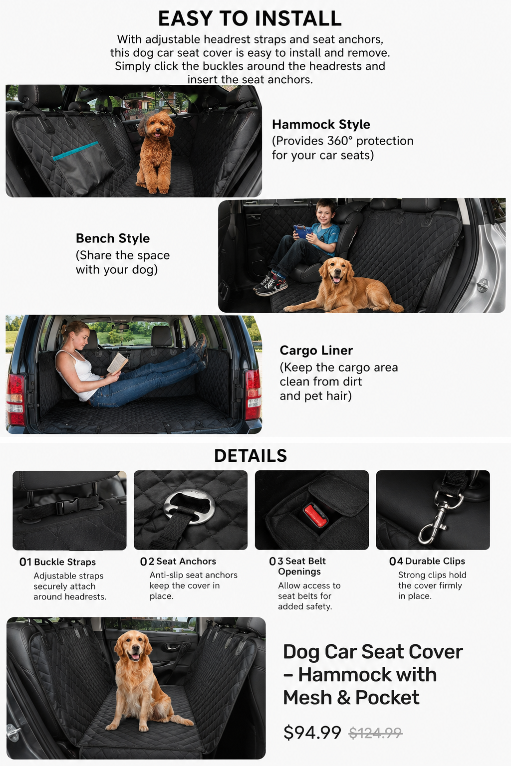 Dog Seat Cover – Hammock with Mesh & Pocket